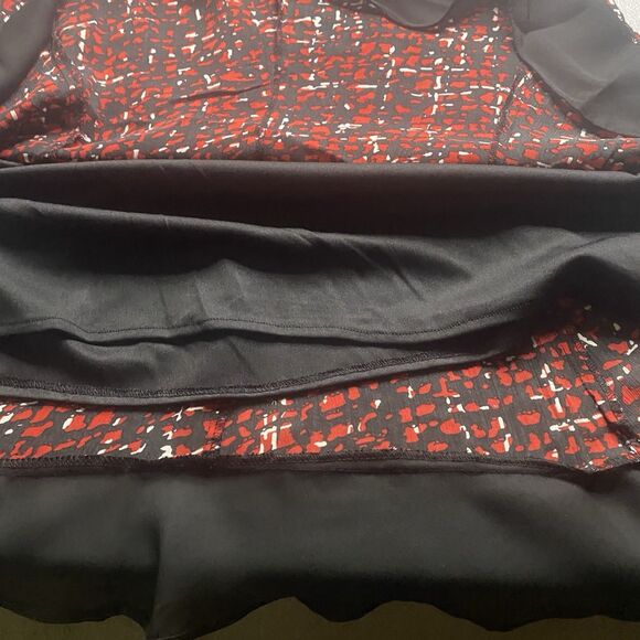 Vtg 80s STUDIO I Skirt Set Suit Short Sleeves Ruffled A-Line Womens 10 Red Black - Picture 10 of 16